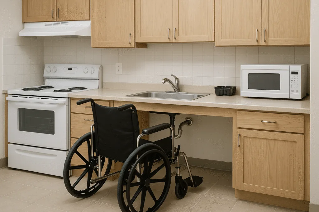 Side-opening sink designed for wheelchair access
