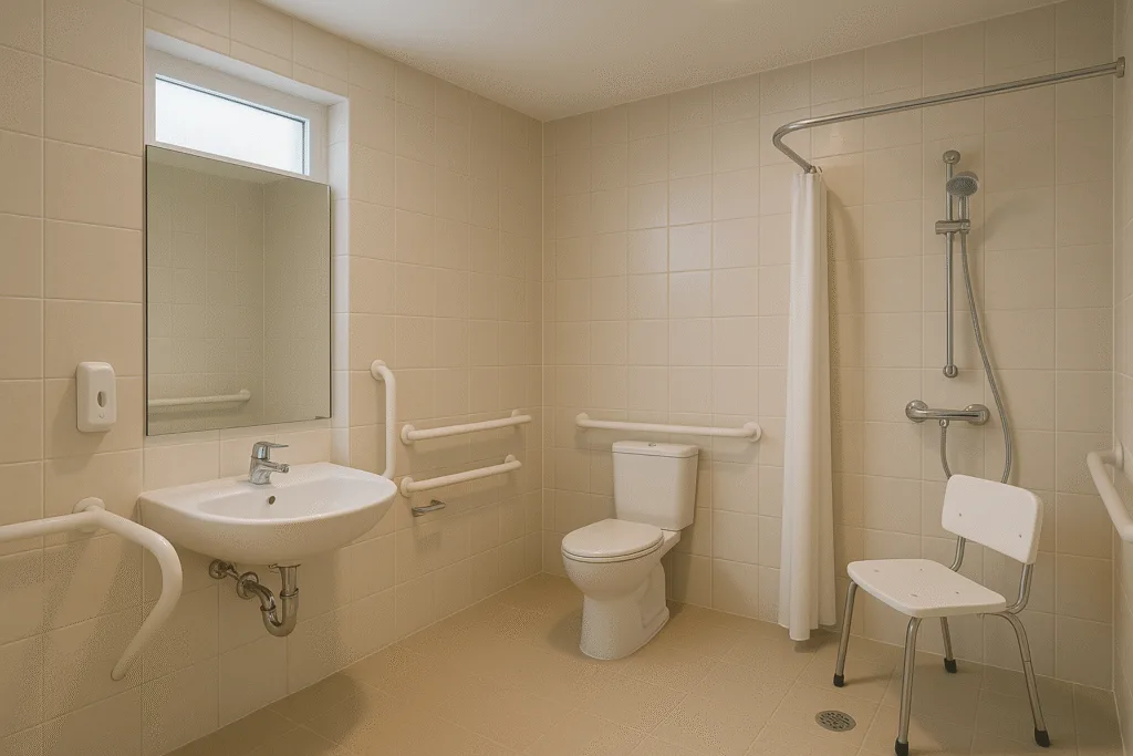 accessible bathroom renovation with roll-in entry